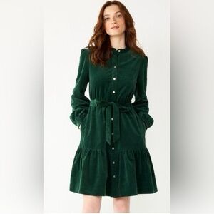 NWT DRAPER JAMES RSVP Dark Green Button Front Shirt Dress Sz L